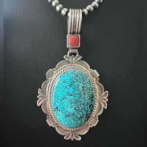 Native American Spiderweb Turquoise Pendant